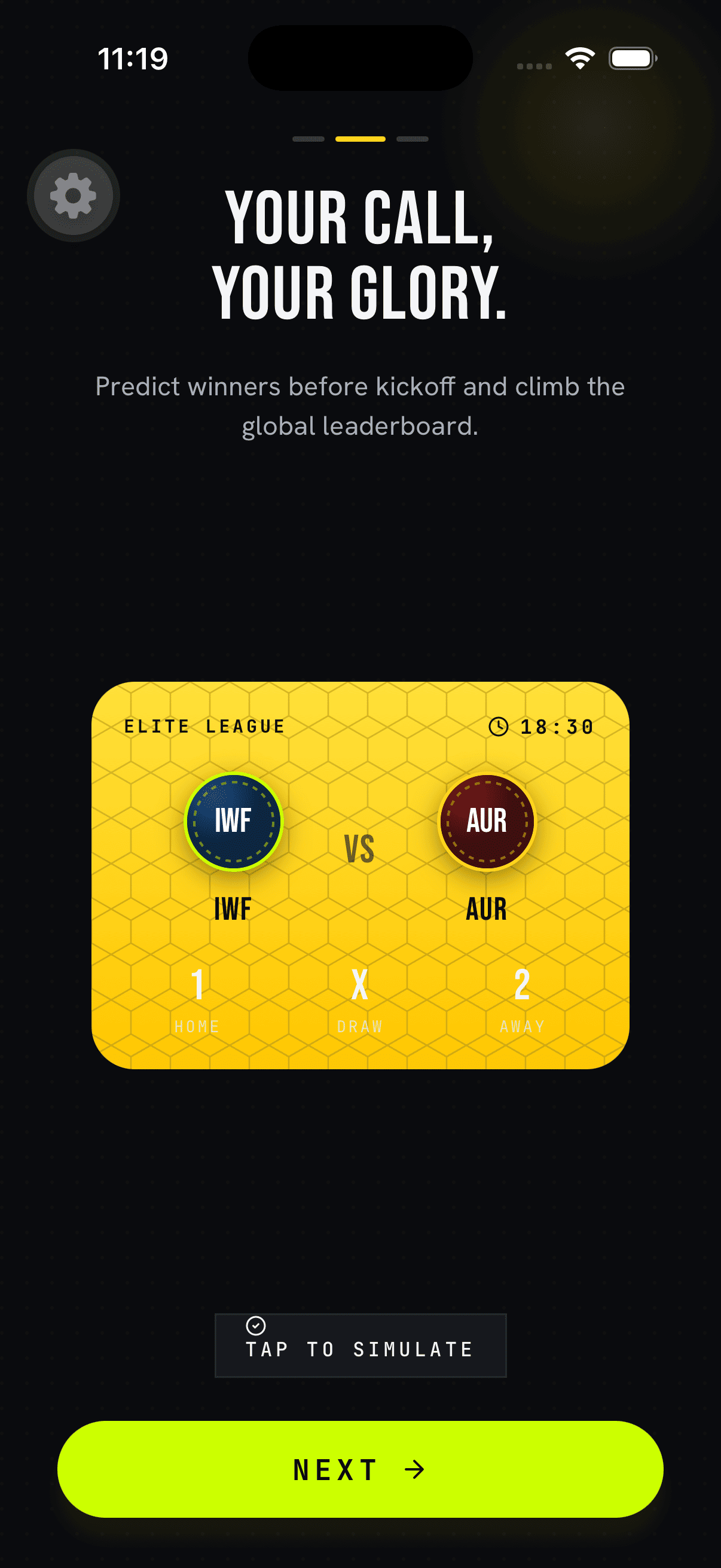 GoalZest app screenshot of the football prediction screen